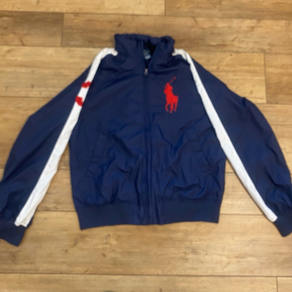 Polo Ralph Lauren Navy Blue Track Jacket with Red Signature Logo